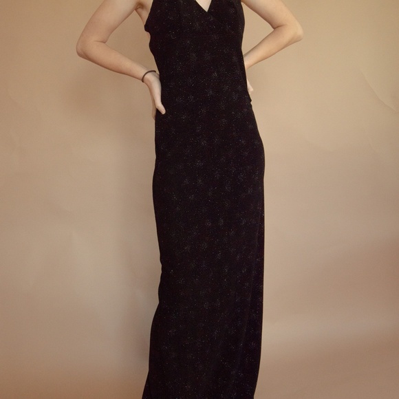 90s Starburst Glitter Halter Evening Gown - Picture 3 of 16